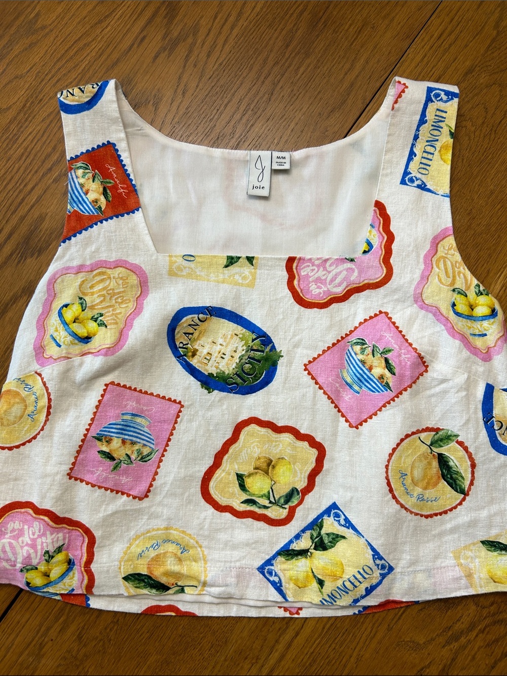 Joie Lemon Stamp Print Crop Top - White, Yellow, Pink, Blue, Red Size Medium